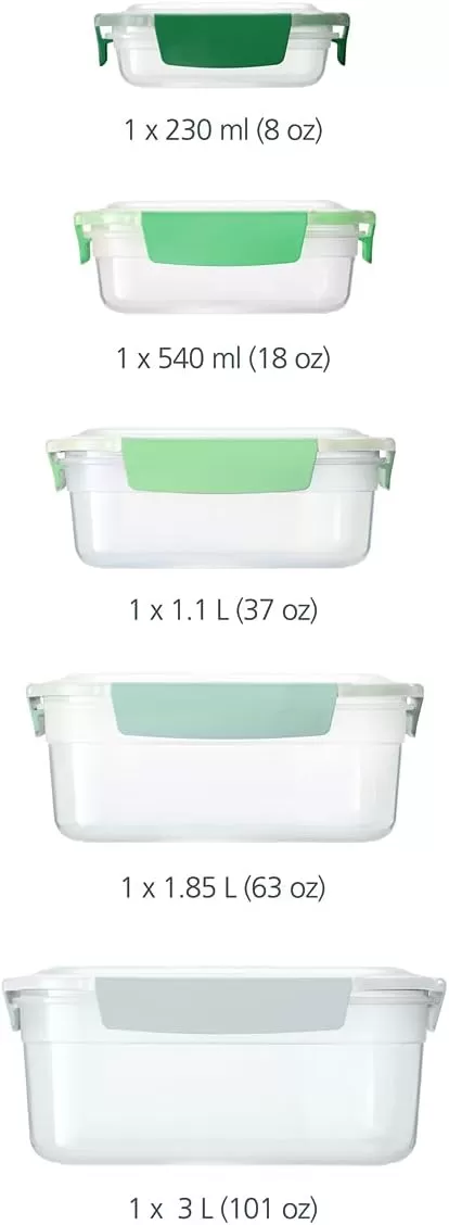 imageJoseph Joseph Nest Lock 5 Piece Plastic Food Kitchen Storage Container set with lids Leak Proof Airtight Space Saving BPA free MulticolourGreen