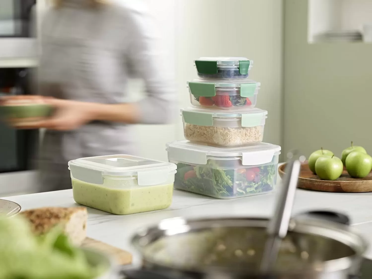 imageJoseph Joseph Nest Lock 5 Piece Plastic Food Kitchen Storage Container set with lids Leak Proof Airtight Space Saving BPA free MulticolourGreen