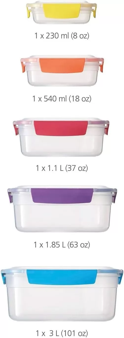 imageJoseph Joseph Nest Lock 5 Piece Plastic Food Kitchen Storage Container set with lids Leak Proof Airtight Space Saving BPA free MulticolourMulticolour