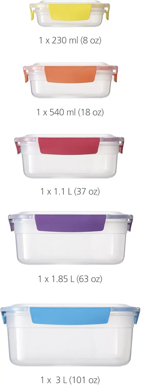 imageJoseph Joseph Nest Lock Plastic BPA Free Food Storage Container Set with Lockable Airtight Leakproof Lids 10Piece MultiColorMultiColor