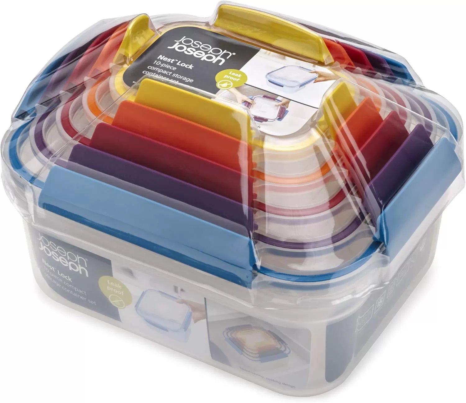 imageJoseph Joseph Nest Lock Plastic BPA Free Food Storage Container Set with Lockable Airtight Leakproof Lids 10Piece MultiColorMultiColor