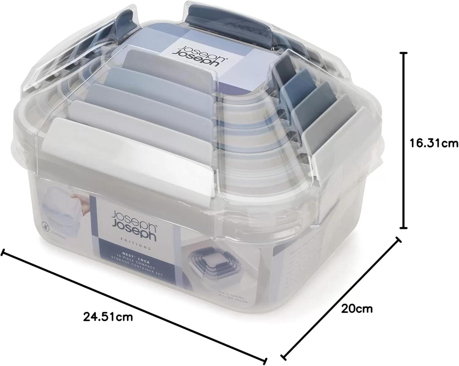 imageJoseph Joseph Nest Lock Plastic BPA Free Food Storage Container Set with Lockable Airtight Leakproof Lids 10Piece MultiColorSky
