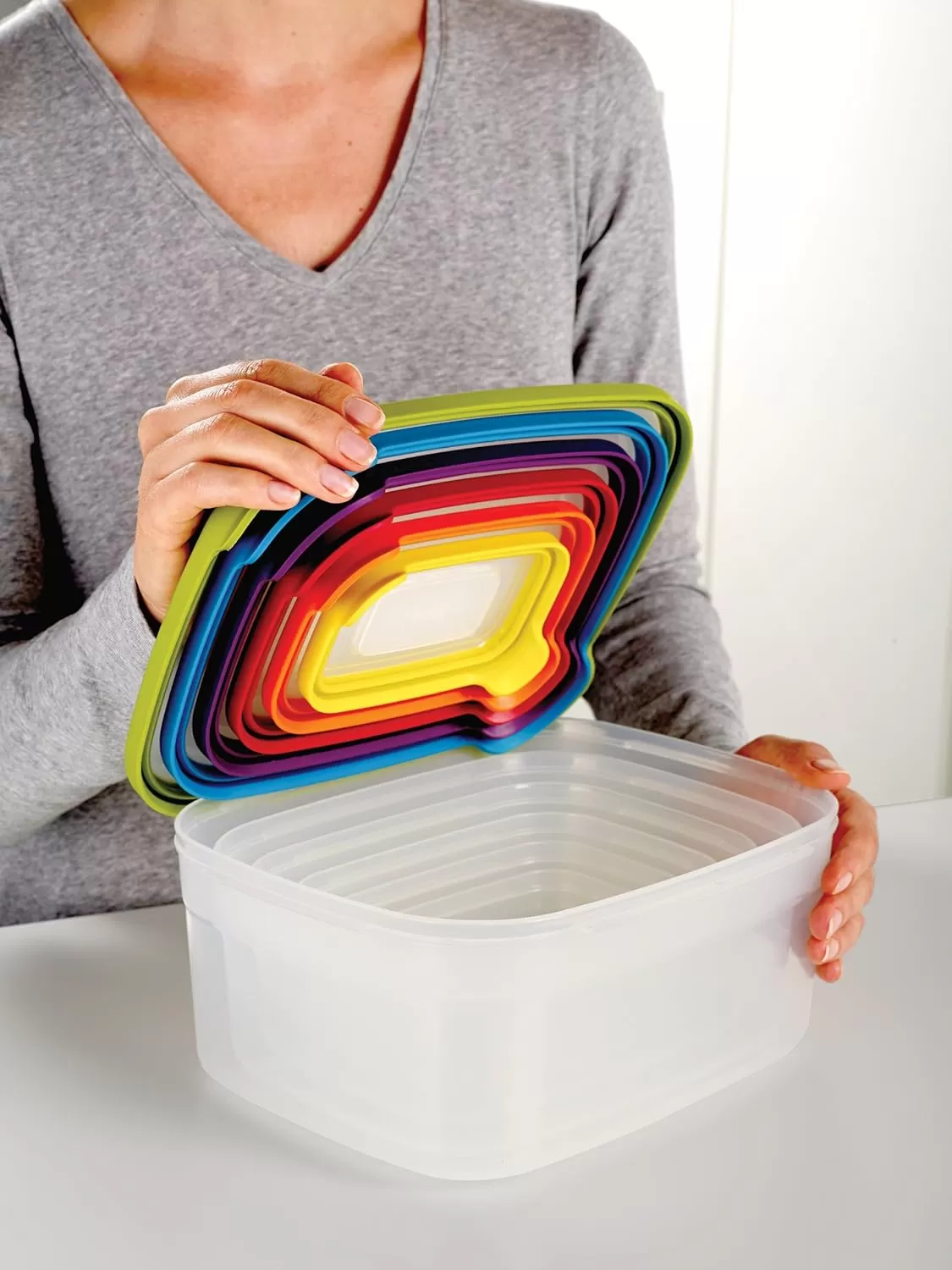 imageJoseph Joseph Nest Plastic Food Storage Containers Set with Lids Airtight Microwave Safe 12Piece Multicolor12Piece