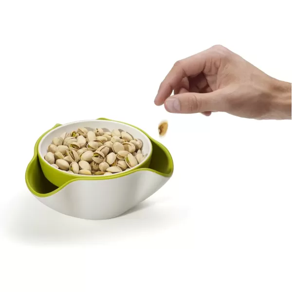 imageJoseph Joseph Double Dish Pistachio Bowl and Snack Serving Bowl Gray with Food Waste Compartment BPAFree  GrayGreenWhite