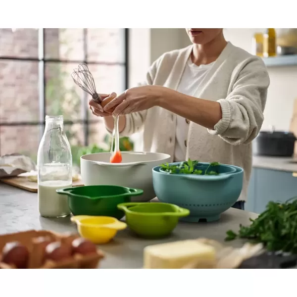 imageJoseph Joseph Duo 6Piece Compact Food Preparation Set with Mixing Bowls Measuring Cups and Colander Multicolour