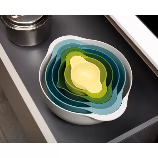 imageJoseph Joseph Duo 6Piece Compact Food Preparation Set with Mixing Bowls Measuring Cups and Colander Multicolour