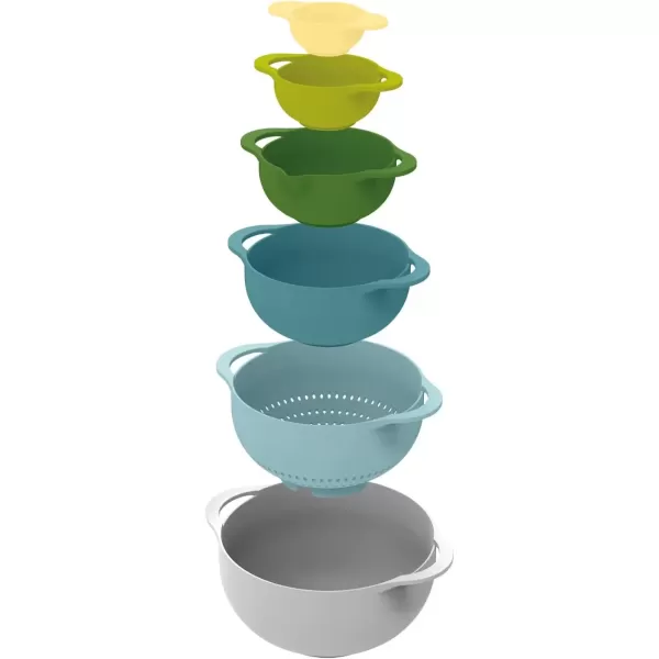 imageJoseph Joseph Duo 6Piece Compact Food Preparation Set with Mixing Bowls Measuring Cups and Colander Multicolour