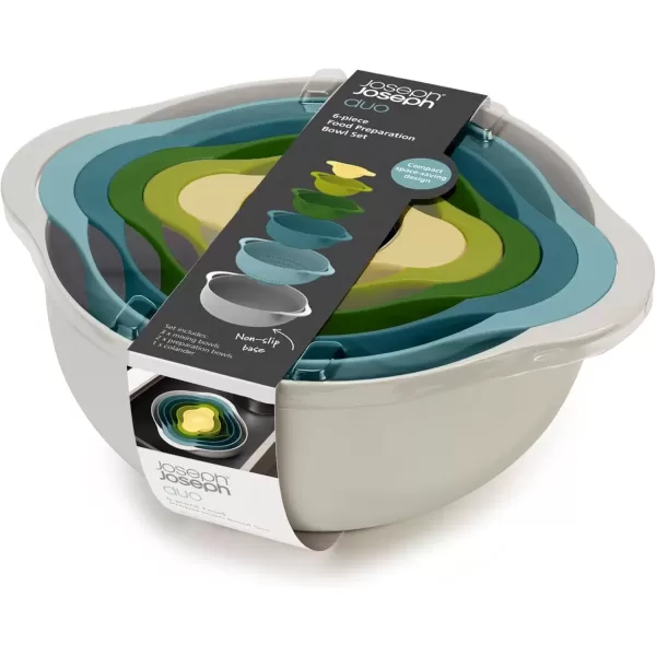 imageJoseph Joseph Duo 6Piece Compact Food Preparation Set with Mixing Bowls Measuring Cups and Colander Multicolour