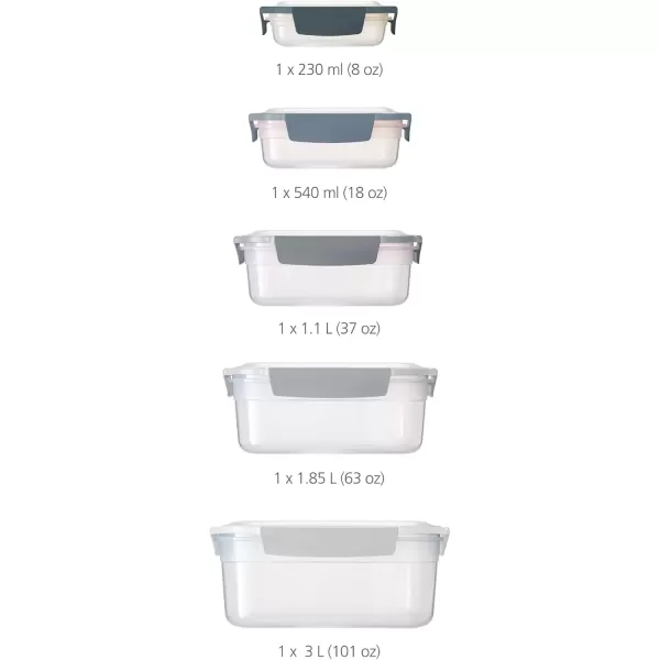 imageJoseph Joseph Nest Lock 5 Piece Plastic Food Kitchen Storage Container set with lids Leak Proof Airtight Space Saving BPA free MulticolourBlue