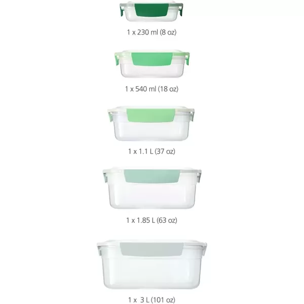imageJoseph Joseph Nest Lock 5 Piece Plastic Food Kitchen Storage Container set with lids Leak Proof Airtight Space Saving BPA free MulticolourGreen