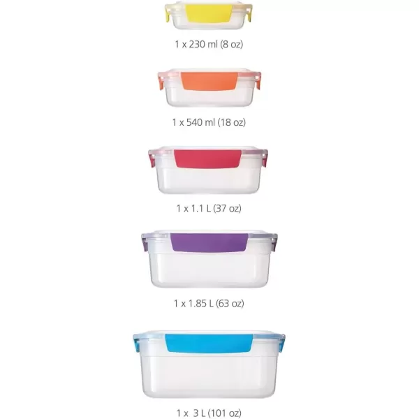 imageJoseph Joseph Nest Lock 5 Piece Plastic Food Kitchen Storage Container set with lids Leak Proof Airtight Space Saving BPA free MulticolourMulticolour