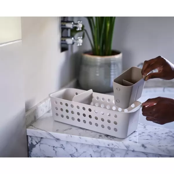 imageJoseph Joseph EasyStore  Slimline Bathroom essentials Storage Basket Organiser with moveable pot and divider Ecru1 Count Pack of 1