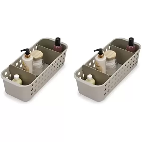 imageJoseph Joseph EasyStore  Slimline Bathroom essentials Storage Basket Organiser with moveable pot and divider Ecru1 Count Pack of 2