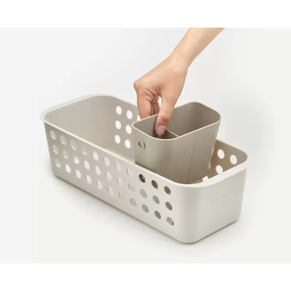 imageJoseph Joseph EasyStore  Slimline Bathroom essentials Storage Basket Organiser with moveable pot and divider Ecru1 Count Pack of 2