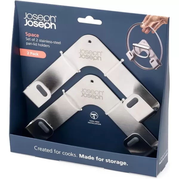 imageJoseph Joseph Space Set of 2 Pot and Pan Lid Holders Self Adhesive Wall Mount Storage Organizer Suitable for Lids up to 11 in 3M VHB Tape and Screws Included Stainless Steel