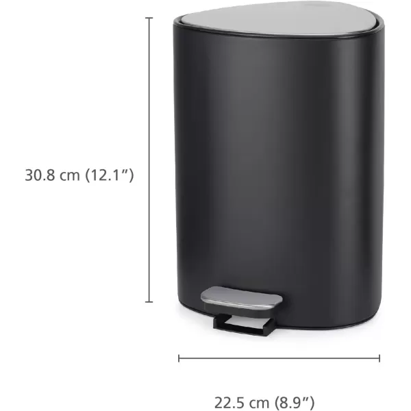 imageJoseph Joseph EasyStore Stainless Steel 5 Liter13 Gallon Pedal Trash Can with Bin Liner Storage SoftClose Lid Removable Inner Bucket for Bathroom Bedroom Office Matt BlackBlack