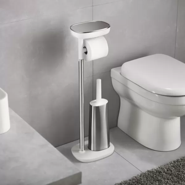 imageJoseph Joseph 70518 EasyStore Butler Toilet Paper Holder Stand and Spare Roll Storage with Shelf and Drawer Stainless Steel 1 EAStand with Toilet Brush