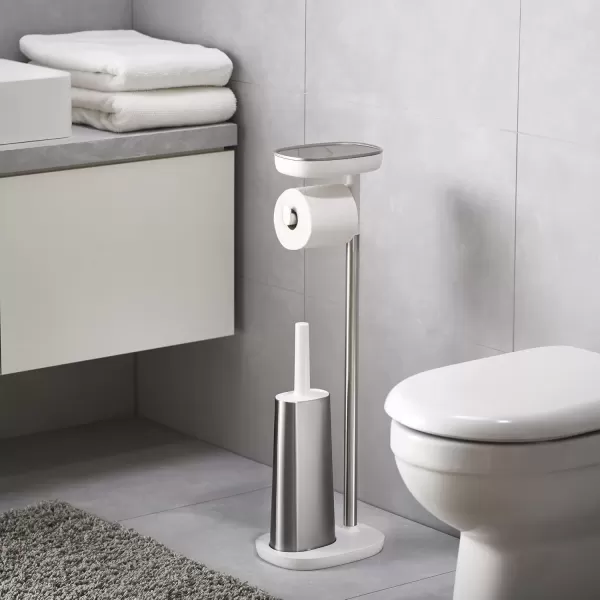 imageJoseph Joseph 70518 EasyStore Butler Toilet Paper Holder Stand and Spare Roll Storage with Shelf and Drawer Stainless Steel 1 EAStand with Toilet Brush