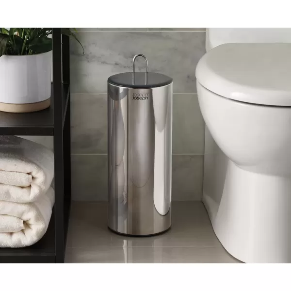imageJoseph Joseph EasyStore Luxe Stainless Steel Concealed Toilet Paper Holder Stand Storage with Lid Hods up to 3 RollsHolder