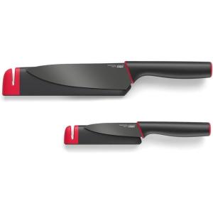 imageJoseph Joseph Slice ampamp Sharpen 6quot Chefs Knive and 35quot Paring Knife with Sharpening Protective Sheaths Black