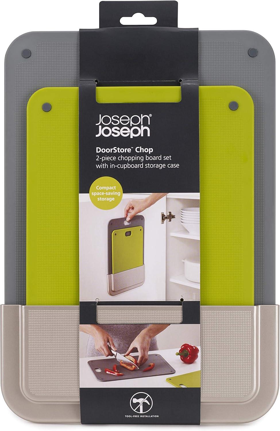 imageJoseph Joseph DoorStore Chop Cutting Board Set with Storage Case 3M Adhesive Wall and Cabinet Door Mount 2Piece MulticoloredChopping Board Set