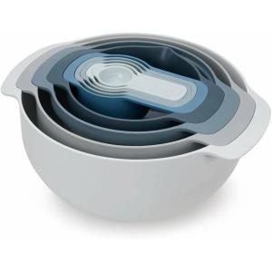 imageJoseph Joseph Nest 9 Plus 9 Piece Compact Food Preparation Set with Mixing Bowls Measuring cups Sieve and Colander Editions Range Sage GreenBlue