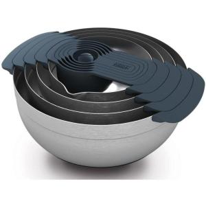 imageJoseph Joseph Nest 9 Plus 9 Piece Compact Food Preparation Set with Mixing Bowls Measuring cups Sieve and Colander Editions Range Sage GreenStainless Steel