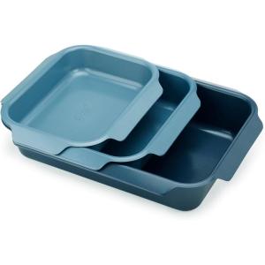 imageJoseph Joseph Nest Bakeware and Roasting Pan Set of 3 Stackable Oven Trays Carbon Steel Baking Pans with NonStick Coating EasyPull Handles Organized Kitchen StorageSet of 3