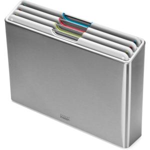 imageJoseph Joseph Folio 4Piece ColorCoded Chopping Board Set Stainless Steel Slimline Case for Organized Kitchen Storage Light StoneStone