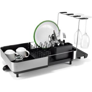 image:imageJoseph Joseph Extend Steel Plus Extendable Dish Rack Steel Small to Large Dish Drainer with Wine Glass Holder amp Drain SpoutBlack