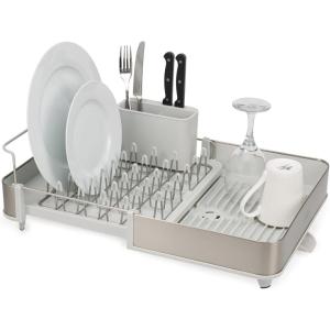 image:imageJoseph Joseph Extend Steel Plus Extendable Dish Rack Steel Small to Large Dish Drainer with Wine Glass Holder amp Drain SpoutLight Stone