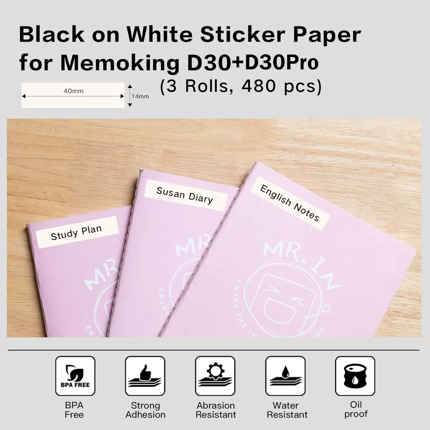 imageD30 Label  White Label Maker Tape StrongAdherence Label Thermal Printer Paper 15x40mm059x157inch for Name Price Folder Storage Compatible with MemokingPhomemo D30 Label Printer 3 Rolls14mm x 40mm