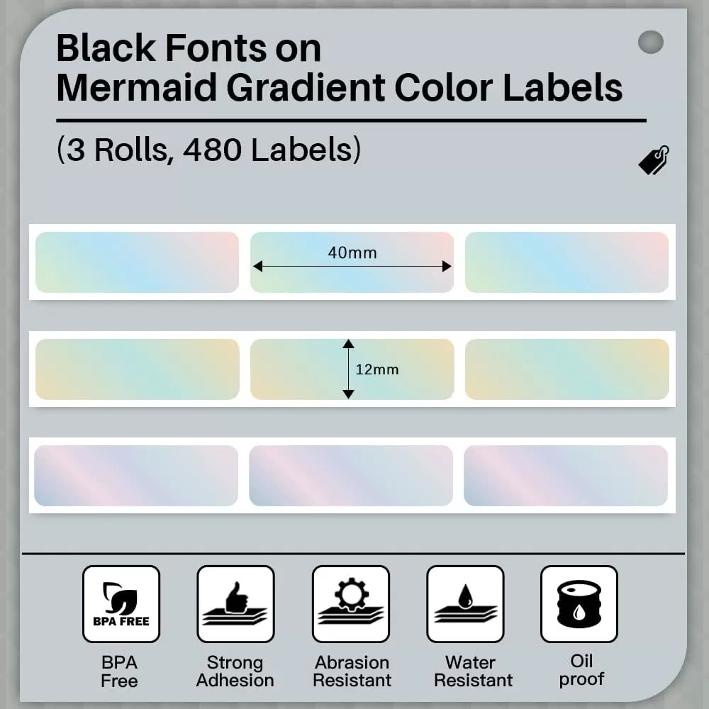 imageD30 Labels  Mermaid Gradient Color Thermal Labels SelfAdhesive Sticker Label for Home Office Business Compatible with MemokingPhomemo D30 Label Maker 12x40mm047x157inch 3 Rolls