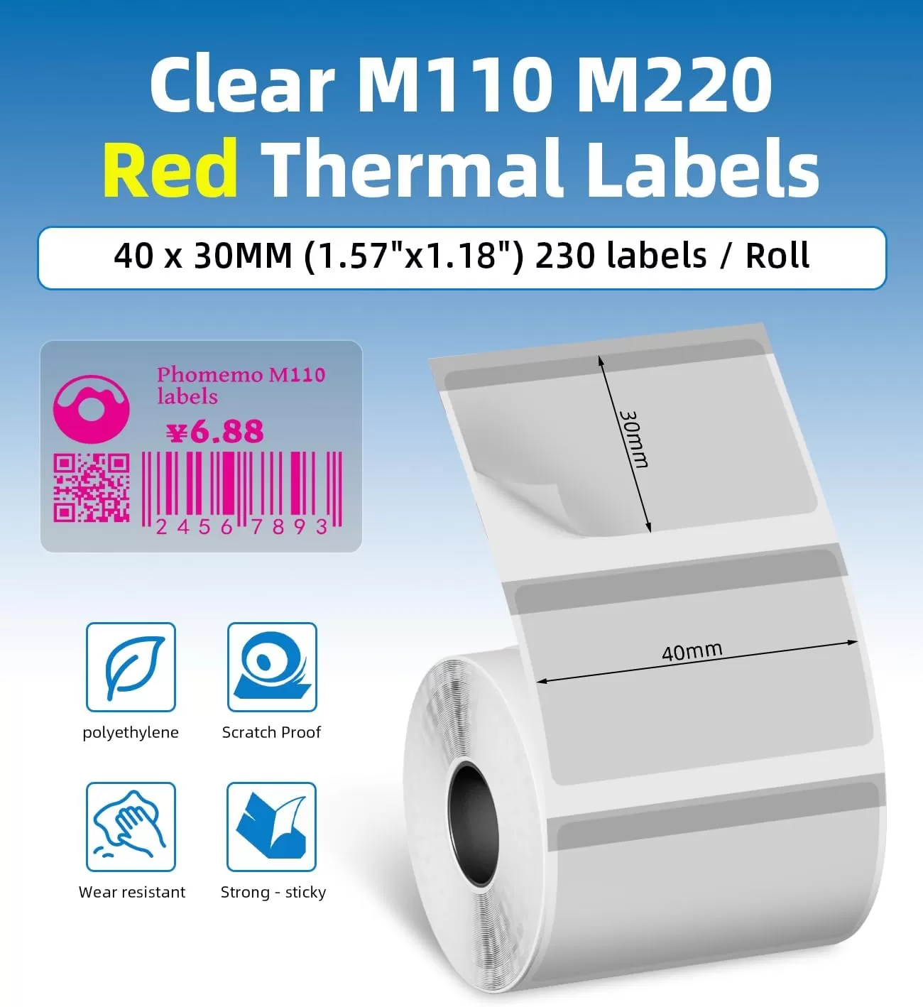 imageHD Original M110 M220 Clear Thermal Labels M110 Transparent Labels  157quotx118quot 40X30MM Compatible with Phomemo M110 M220 M221M150 M250 M260 Label Maker 230PCS Printed in GreenRed