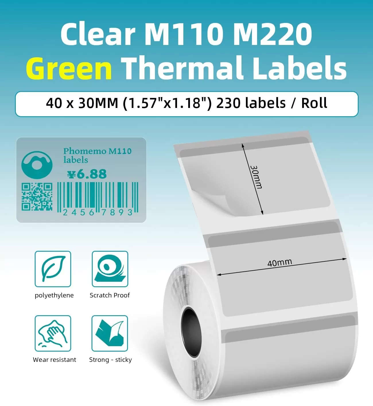imageHD Original M110 M220 Clear Thermal Labels M110 Transparent Labels  157quotx118quot 40X30MM Compatible with Phomemo M110 M220 M221M150 M250 M260 Label Maker 230PCS Printed in GreenGreen