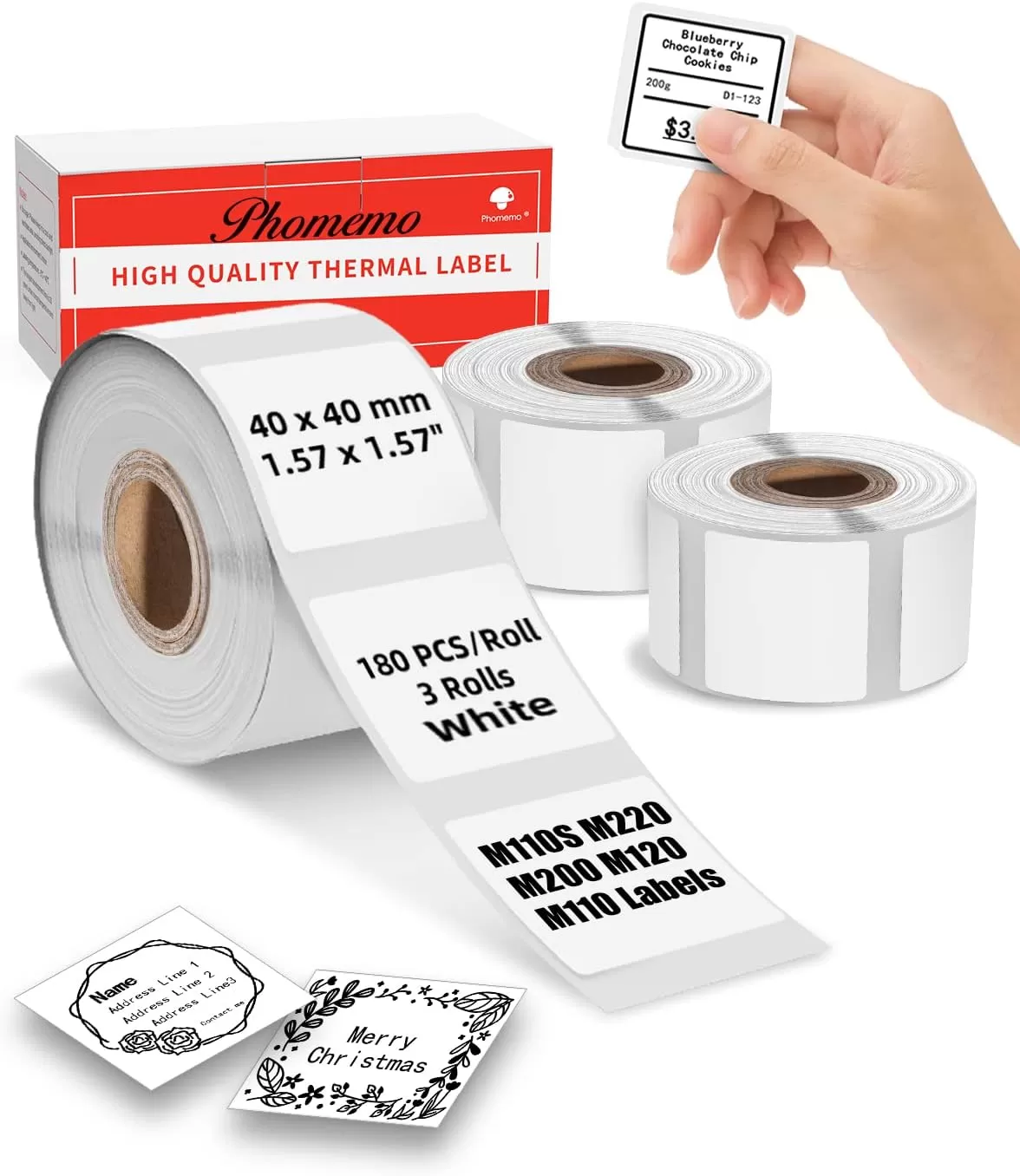 imageMemoking 157quotx157quot Square Thermal Labels for Thermal M110S M220 M200 M120 M110 Printer Labels  Square White Labels Sticker Paper Compatible with Phomemo Label Printer  180 LabelsRoll 3 Rolls