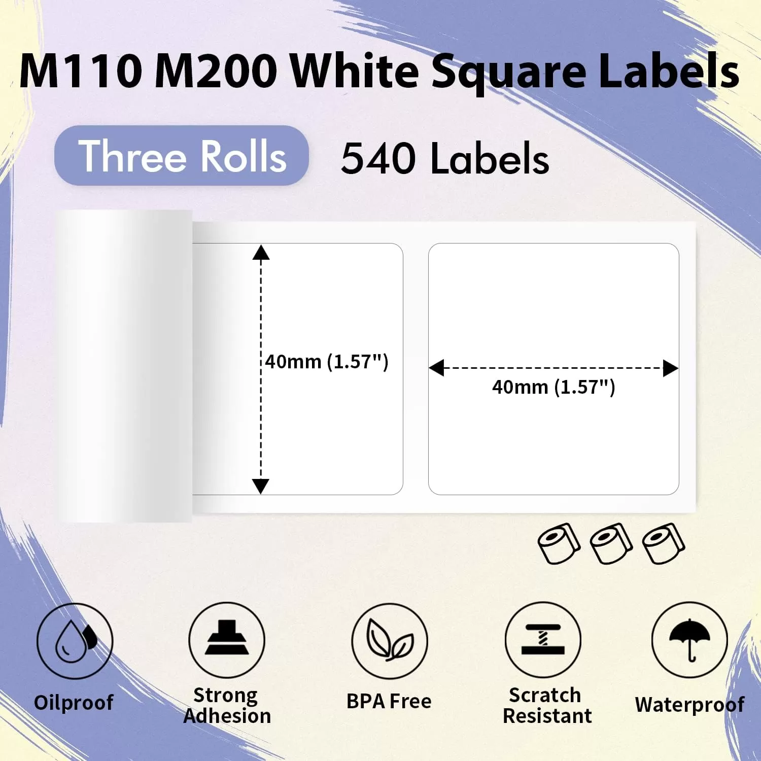 imageMemoking 157quotx157quot Square Thermal Labels for Thermal M110S M220 M200 M120 M110 Printer Labels  Square White Labels Sticker Paper Compatible with Phomemo Label Printer  180 LabelsRoll 3 Rolls