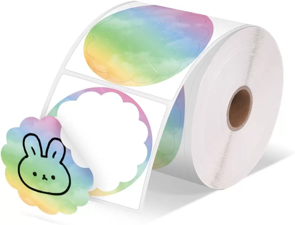 imageMemoking 2 Wavy Thermal Labels  Flower Shape Sticker Label SelfAdhesive Direct Thermal Label for Thanks Card Logo Name Price Address QR Code 500 Labels Gradient Multicolor
