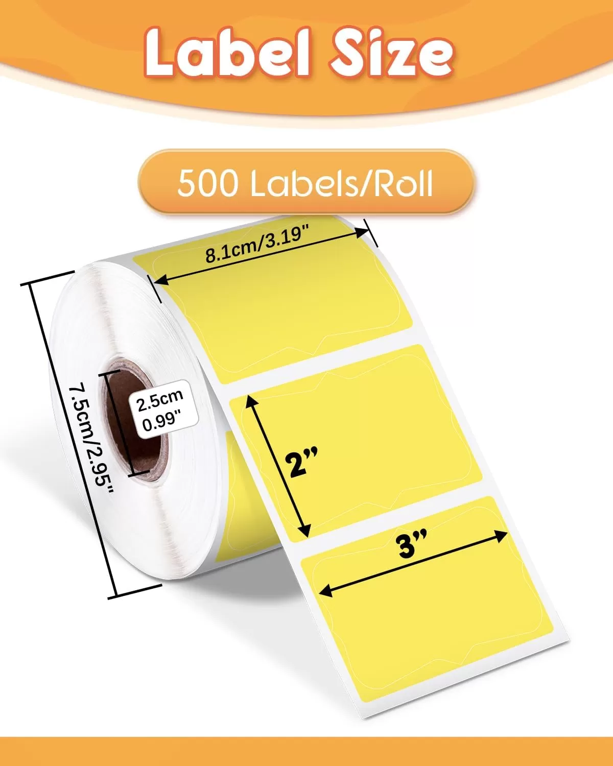 imageMemoking 3x2 Thermal Sticker Label SelfAdhesive Personalized Shape Labels Direct Thermal Printer Label for Logo Design NamePrice Tag Thanks Card Address QR Code 500 LabelsRoll Yellow