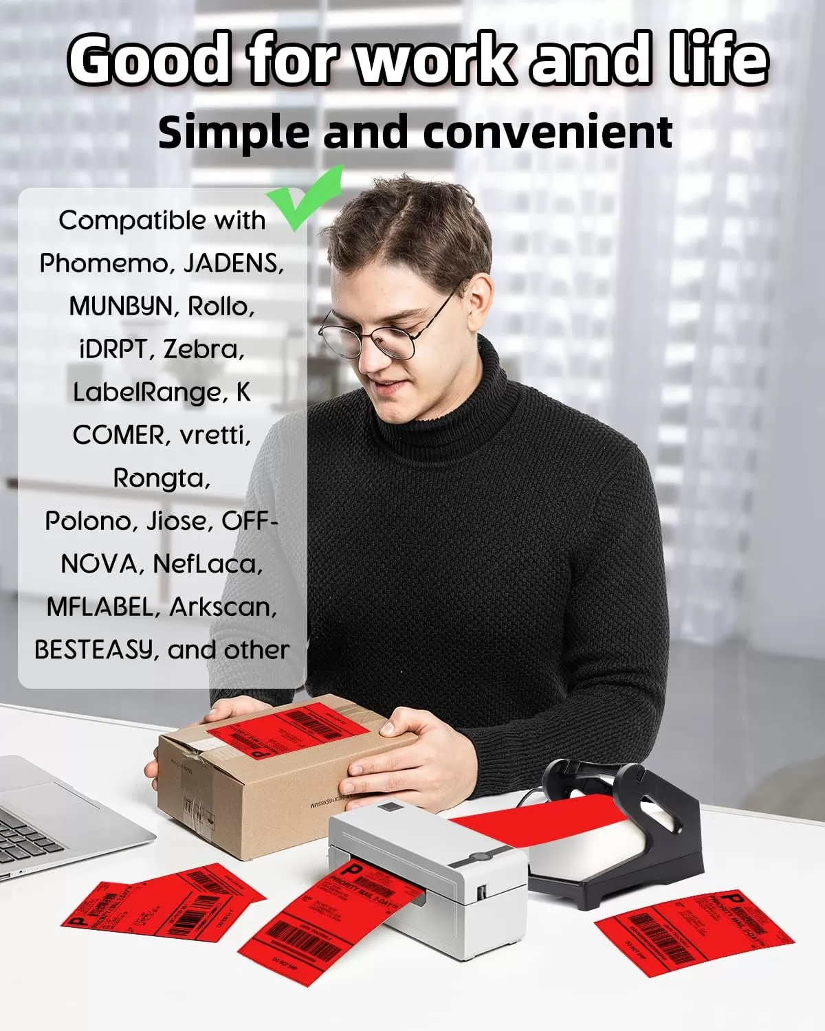 imageMemoking 4x6 Thermal Direct Shipping Label  4x 6 FanFold Labels for Shipping Labels Barcodes Address Mail Product Logo LabelsSmall Business Labeling Green 500pcsRed