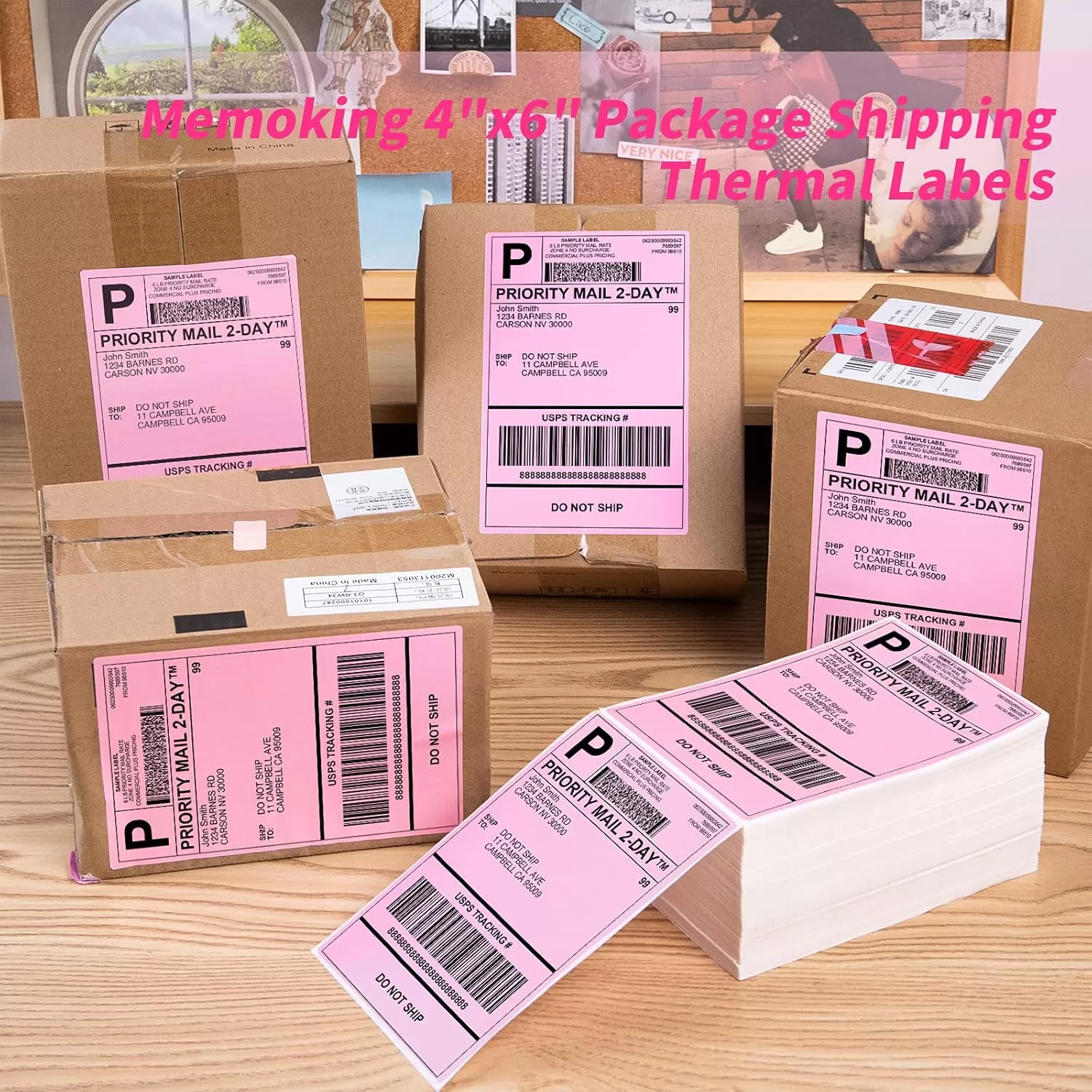 imageMemoking 4x6 Thermal Direct Shipping Label  4x 6 FanFold Labels for Shipping Labels Barcodes Address Mail Product Logo LabelsSmall Business Labeling Green 500pcsPink
