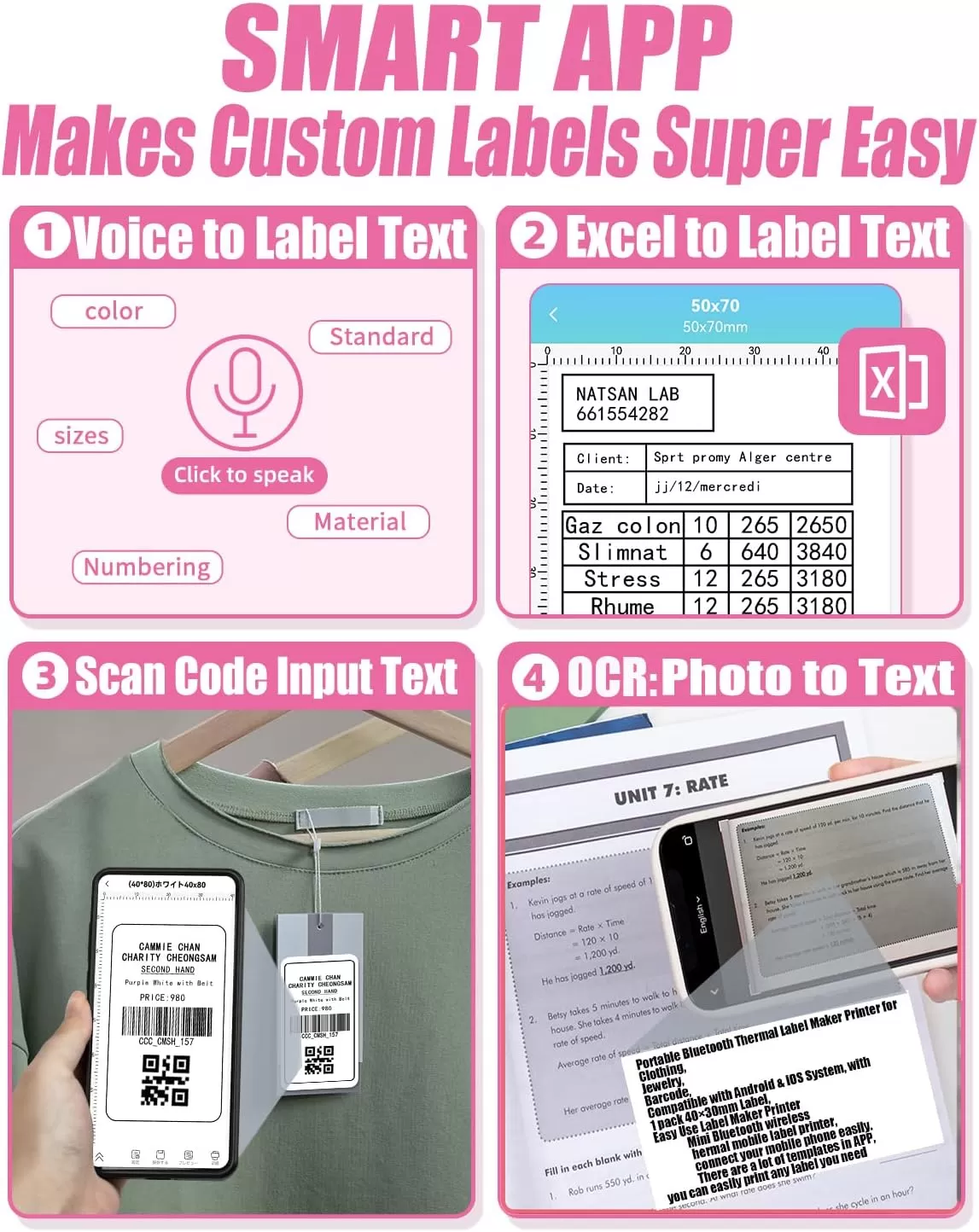 imageMemoking Bluetooth Label Maker Machine with Tape Wide Waterproof Label Versatile App with 40 Fonts and 450 Icons Inkless Labeler for Home School Office Organization Kitchen Pinkpink