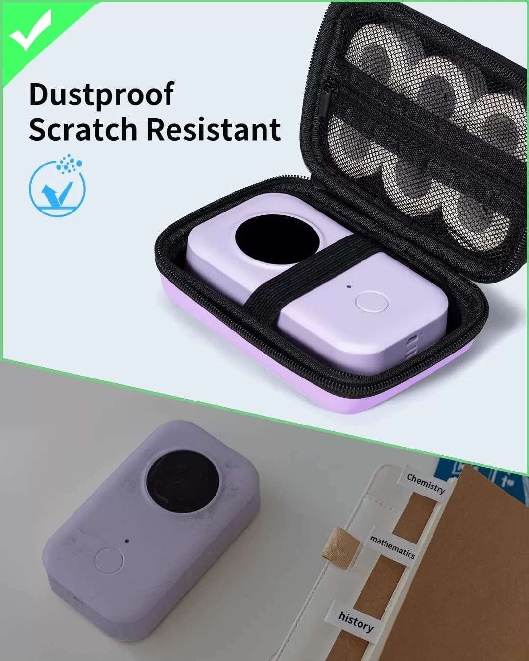 imageMemoking Hard Storage Case  Compatible T02 Phomemo D30 SUPVAN E10 NIIMBOT D11 JADENS D110 and More with Zipper Mesh Pocket Waterproof Durable Shockproof Case Purple Only Case
