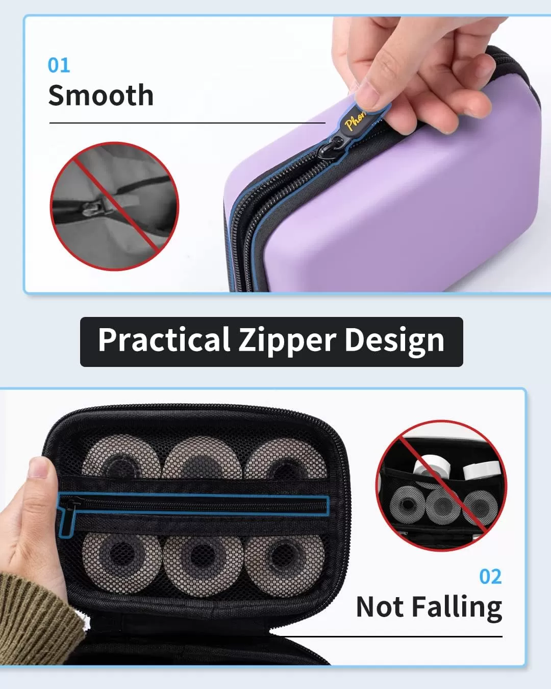 imageMemoking Hard Storage Case  Compatible T02 Phomemo D30 SUPVAN E10 NIIMBOT D11 JADENS D110 and More with Zipper Mesh Pocket Waterproof Durable Shockproof Case Purple Only Case
