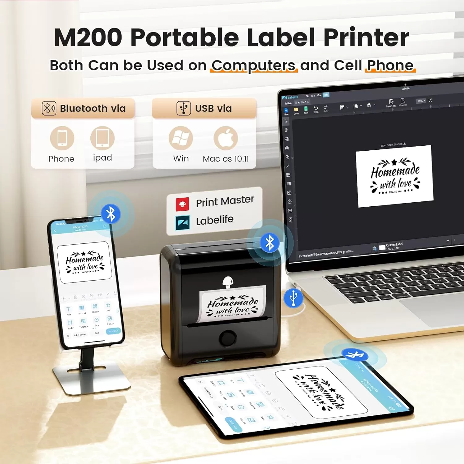 imageMemoking M200 Label Maker Machine with Tape 3 Rolls  Bluetooth Label Printer for Small Business Barcode Label Printer Portable Label Maker Machine for RetailPrice TagAddressfor Phone ampamp PC