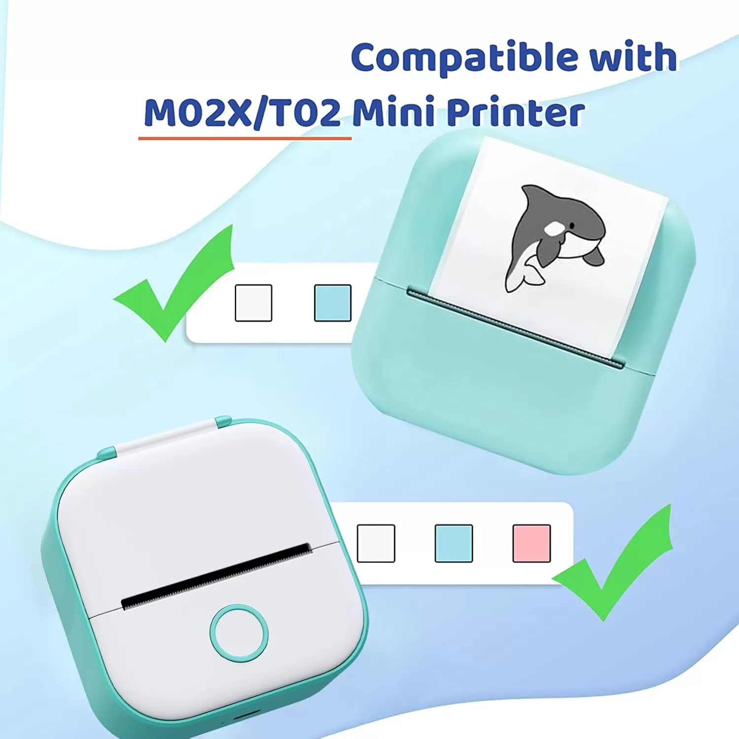 imageMemoking T02  M02X  M02L Sticker Paper  Light Green Sticky T02 Mini Printer Sticker Paper Refill 50 mm x 35 m Keep for 20 yrs for Journal Photo Study Notes 3 Rolls