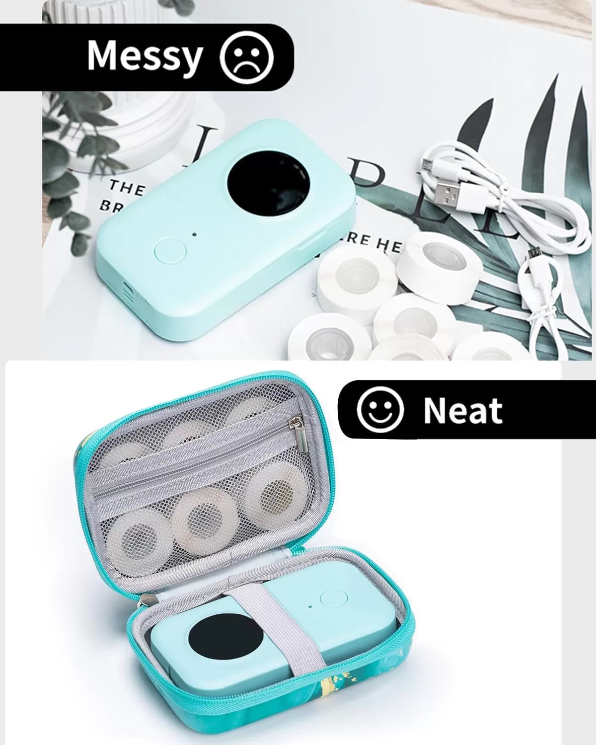 imageMemoking T02 Hard Storage Case  Compatible with Phomemo D30 SUPVAN E10 NIIMBOT D11 JADENS D110 and More with Zipper Mesh Pocket Waterproof Shockproof Case Gradient Pink Only CaseGreen