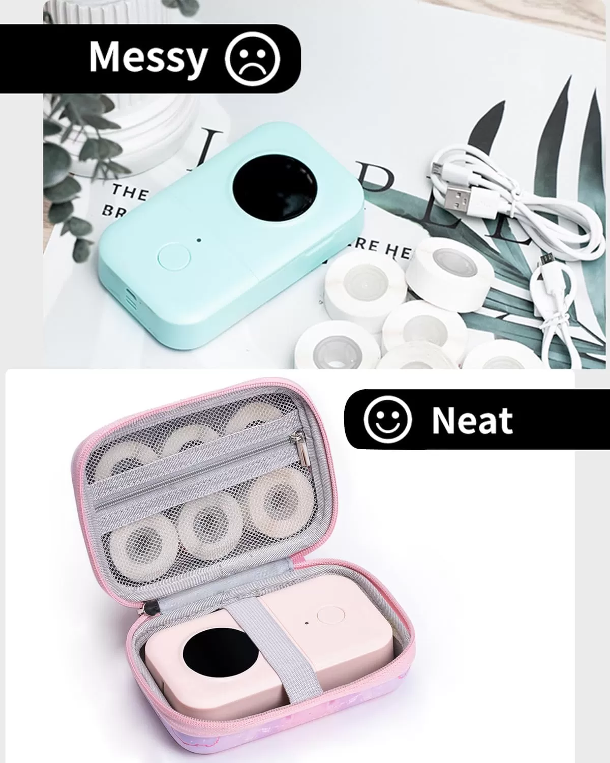 imageMemoking T02 Hard Storage Case  Compatible with Phomemo D30 SUPVAN E10 NIIMBOT D11 JADENS D110 and More with Zipper Mesh Pocket Waterproof Shockproof Case Gradient Pink Only CasePink