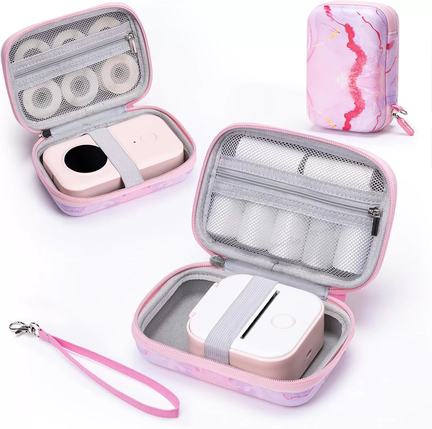 imageMemoking T02 Hard Storage Case  Compatible with Phomemo D30 SUPVAN E10 NIIMBOT D11 JADENS D110 and More with Zipper Mesh Pocket Waterproof Shockproof Case Gradient Pink Only CasePink