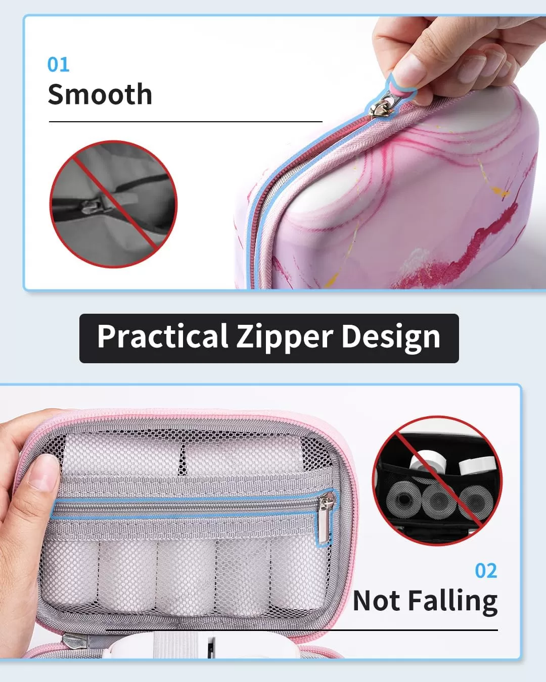 imageMemoking T02 Hard Storage Case  Compatible with Phomemo D30 SUPVAN E10 NIIMBOT D11 JADENS D110 and More with Zipper Mesh Pocket Waterproof Shockproof Case Gradient Pink Only CasePink